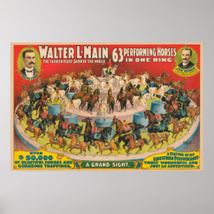 Póster Poster De Circo De 63 Caballos De Ejecución En Un
