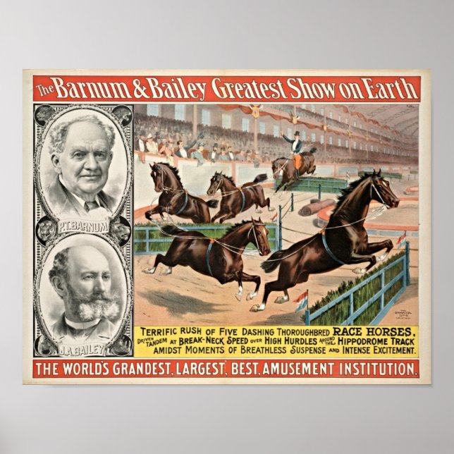 Póster Poster de circo de caballos de raza toscados (Frente)