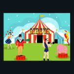 Póster Poster de circo de época<br><div class="desc">¡Acércate, amigos! Acérquese hasta el asombroso Poster de Vintage Circus. Sí, venga uno, venga todo! Este moderno diseño de arte minimalista de mediados de siglo presenta un dibujo personalizado de un genuino circo de tres circunvalaciones. Tómalo todo. En la exuberante y verde hierba, se puede ver a un maestro de...</div>