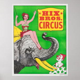 Póster Poster De Circo Mostrando A Una Mujer Un Elefante 