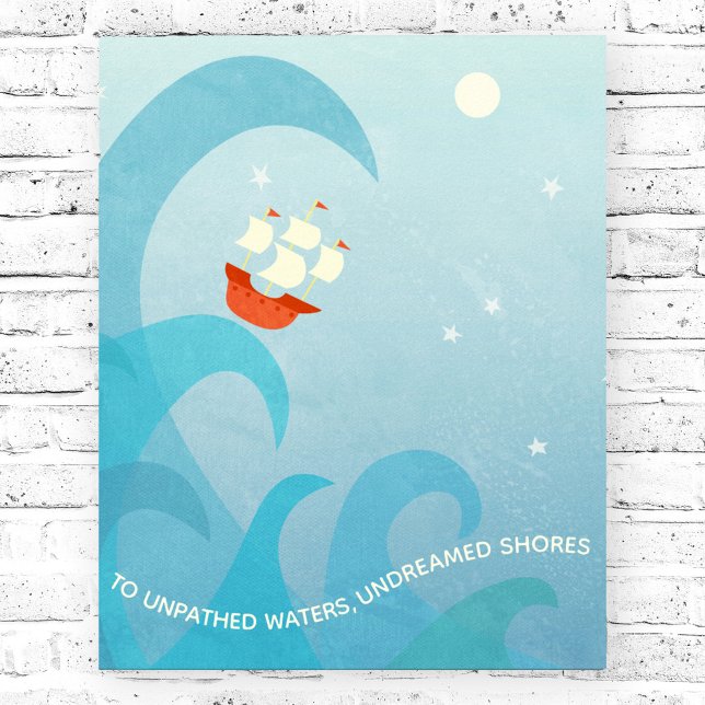 Póster Poster de citas de Shakespeare Nautical (Sailing boat Shakespere quote inspirational poster)