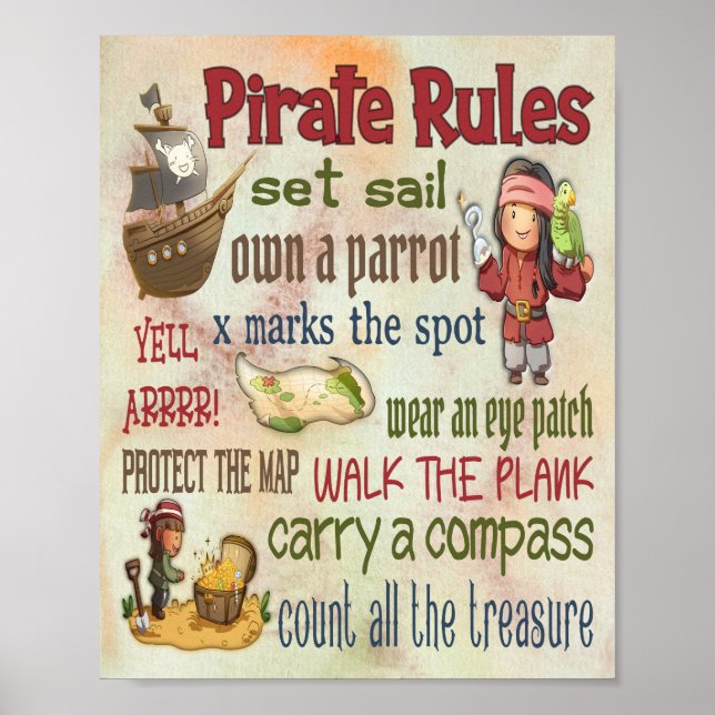Póster Poster de citas motivacionales de reglas piratas - (Frente)