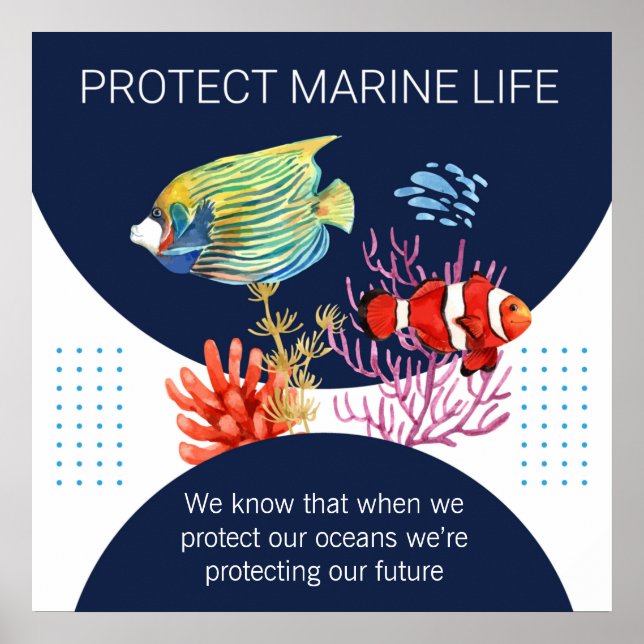 Póster Poster de citas sobre la protección de la vida mar (Frente)