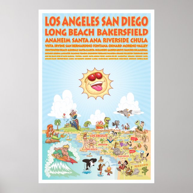 Póster Poster de Ciudades del Sur de California (Frente)
