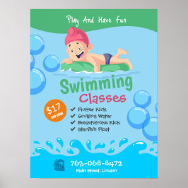 Póster Poster de clases de natación para niños