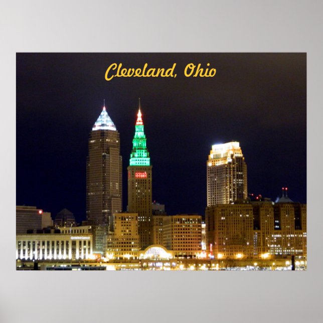 Póster Poster de Cleveland Skyline (luces de vacaciones) (Frente)
