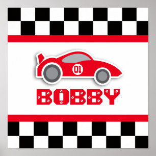 Póster Poster de coche de carreras rojas infantil