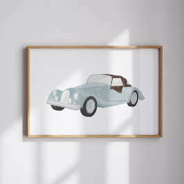 Póster Poster de coche vintage azul acuarela