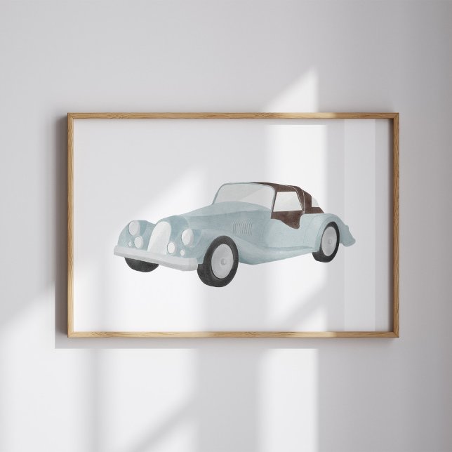 Póster Poster de coche vintage azul acuarela (Subido por el creador)