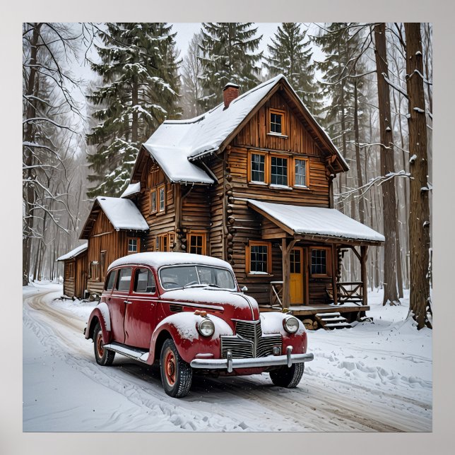 Póster Poster de coches antigüos de invierno (Frente)
