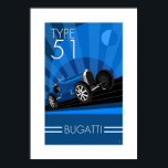 Póster Poster de coches Buggatti estilo Art Deco<br><div class="desc">(¡Sí,  sé que me equivoqué con Buggatti!) poster estilo Art Déco Tipo 51. Usando el tradicional blues asociado con esta marca de autos de lujo. Diseñado e ilustrado por mí mismo. Excelente artículo para cualquier propietario o aficionado a esta marca de coches francesa única.</div>