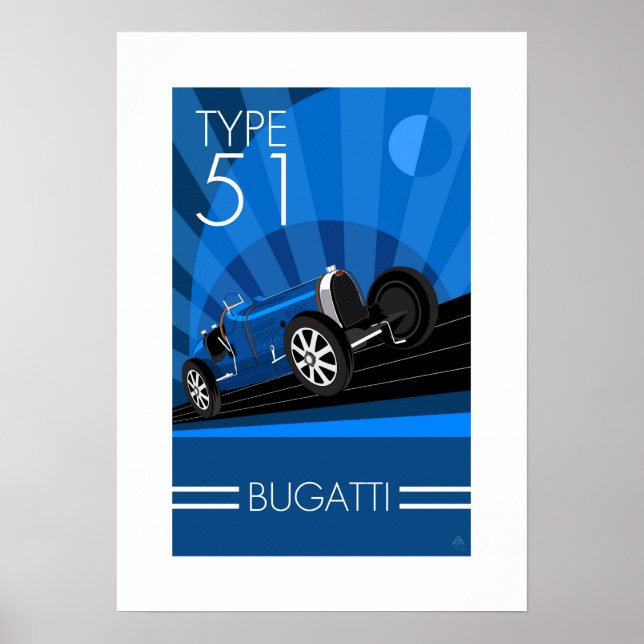 Póster Poster de coches Buggatti estilo Art Deco (Frente)