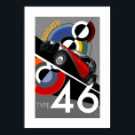 Póster Poster de coches Buggatti estilo Art Deco<br><div class="desc">(¡¡Sí,  sé que Buggatti está equivocado!!) Este es un poster de autos tipo 46 de estilo Art Déco con un fondo de estilo Robert Delaunay. Diseñado e ilustrado por mí mismo,  este es un gran artículo para cualquier propietario de estos autos exclusivos de lujo.</div>