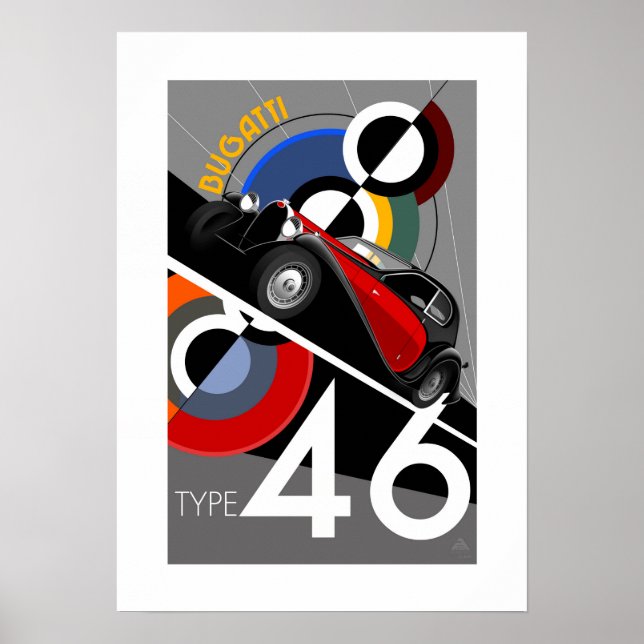 Póster Poster de coches Buggatti estilo Art Deco (Frente)