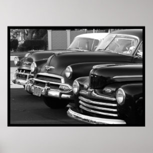 Póster Poster de coches clásicos en blanco y negro