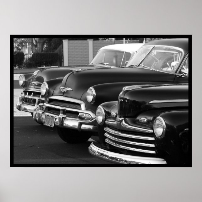 Póster Poster de coches clásicos en blanco y negro (Frente)