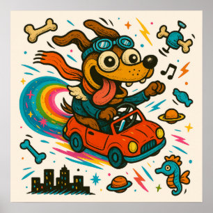 Póster Poster de coches de conducción de perros espaciale