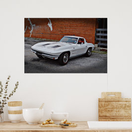 Póster Poster de coches de Corvette blanco antiguo y clás