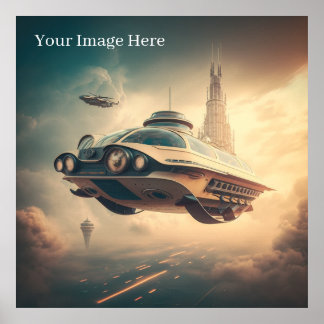 Póster Poster de coches voladores de ciencia ficción vint