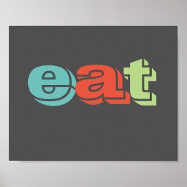 Póster poster de cocina come texto colorido sobre gris ca