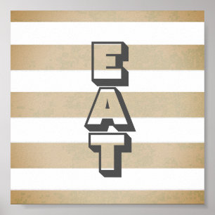 Póster poster de cocina con texto comer a rayas bronceada