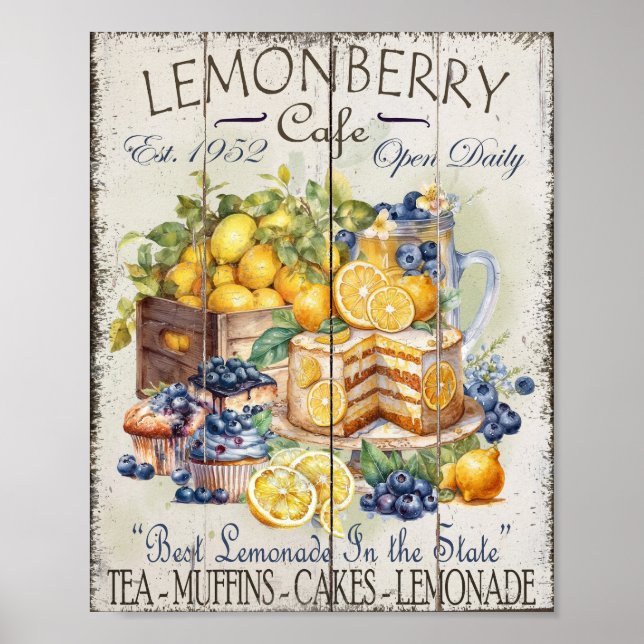 Póster Poster de cocina de granja con postres de arándano (Frente)