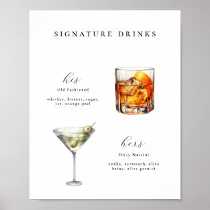 Póster Poster de cócteles Boda de bebidas con firma