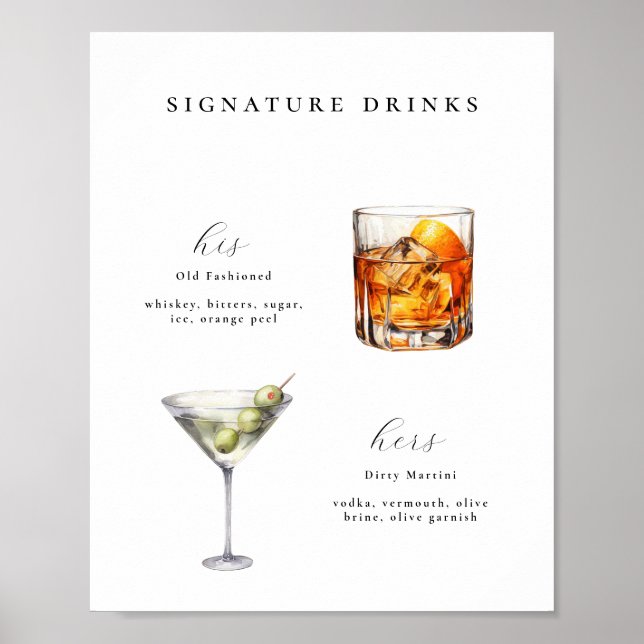 Póster Poster de cócteles Boda de bebidas con firma (Frente)