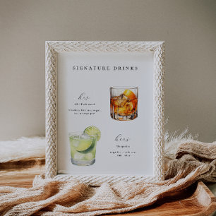 Póster Poster de cócteles Boda de bebidas con firma