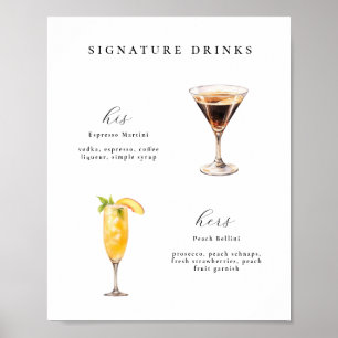 Póster Poster de cócteles Bodas para bebidas con firma