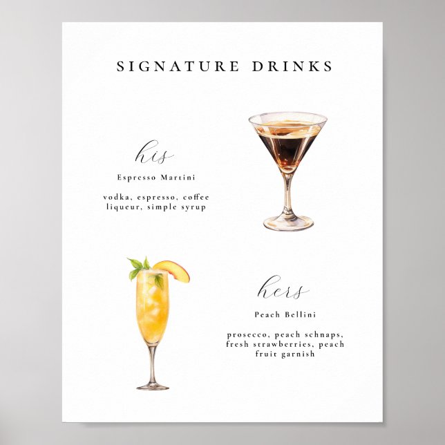 Póster Poster de cócteles Bodas para bebidas con firma (Frente)