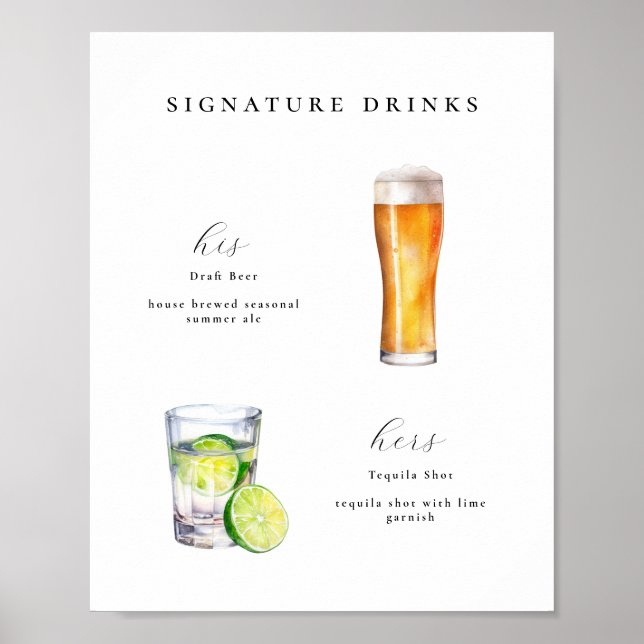 Póster Poster de cócteles Bodas para bebidas con firma (Frente)