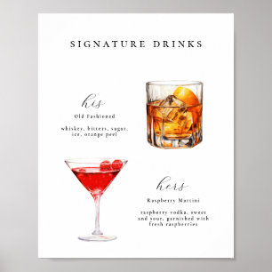 Póster Poster de cócteles Bodas para bebidas con firma