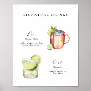 Póster Poster de cócteles Bodas para bebidas con firma