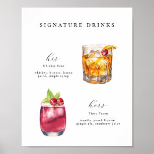 Póster Poster de cócteles Bodas para bebidas con firma