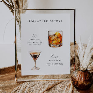 Póster Poster de cócteles Bodas para bebidas con firma