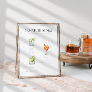 Póster Poster de cócteles Bodas para bebidas con firma