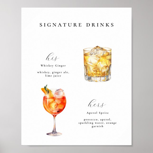 Póster Poster de cócteles Bodas para bebidas con firma (Frente)