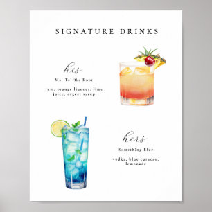 Póster Poster de cócteles Bodas para bebidas con firma