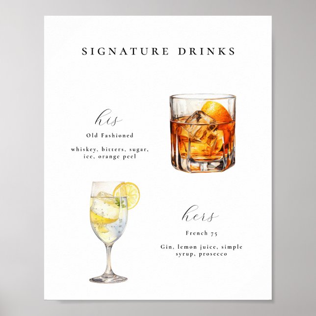 Póster Poster de cócteles Bodas para bebidas con firma (Frente)