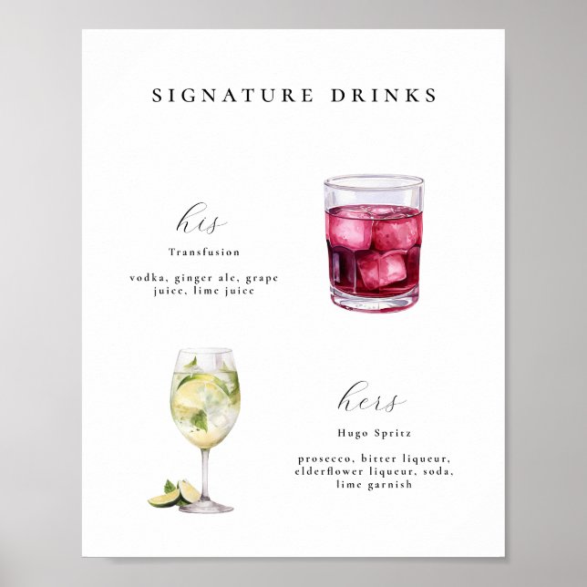 Póster Poster de cócteles Bodas para bebidas con firma (Frente)