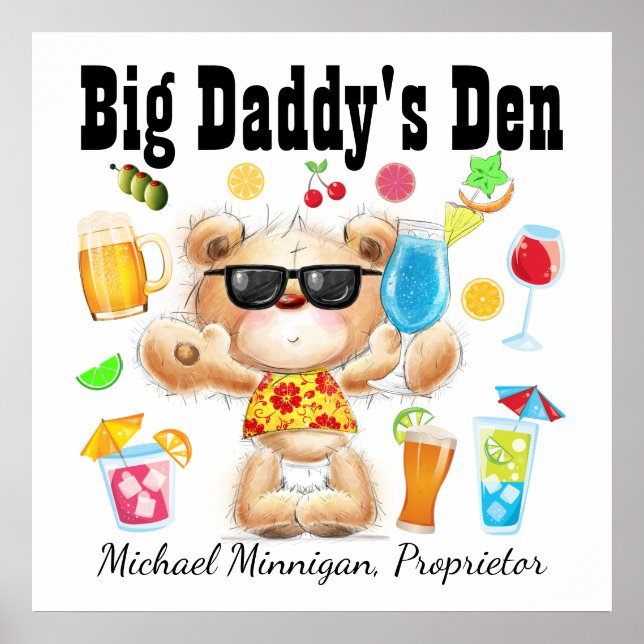 Póster Poster de cócteles de la Cueva de Papá / Bar / Hom (Frente)