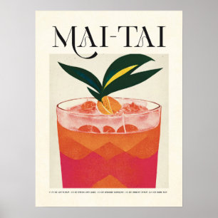 Póster Poster de cócteles Mai Tai Tropical Retro Tiki
