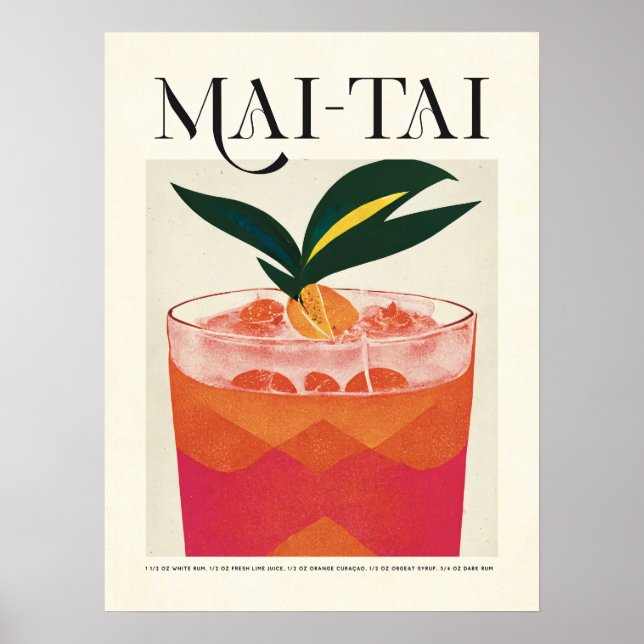 Póster Poster de cócteles Mai Tai Tropical Retro Tiki (Frente)
