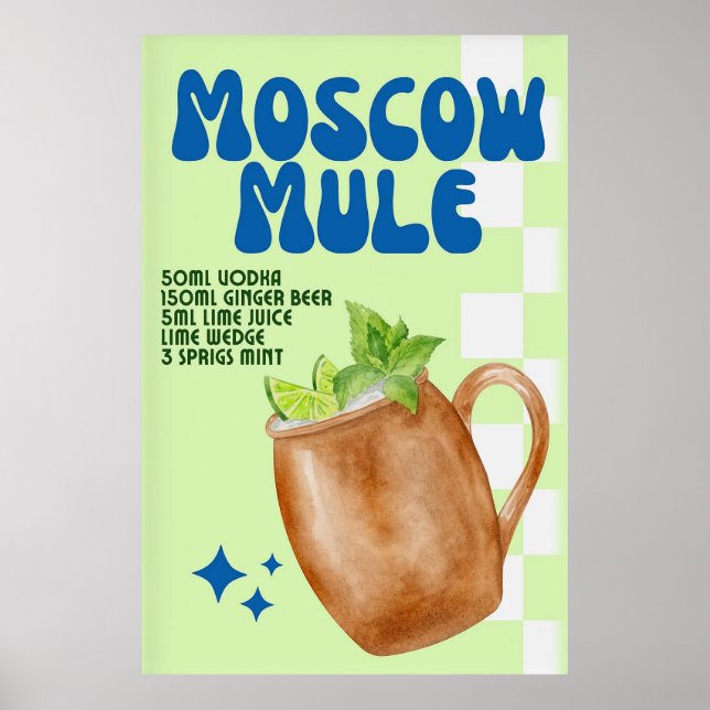 Póster Poster de cócteles Moscú Mule Retro (Frente)