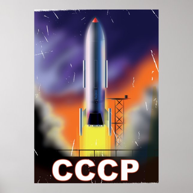 Póster Poster de cohetes espaciales retro de la Unión Sov (Frente)