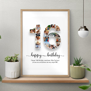 Póster Poster de Collage de fotos de cumpleaños número 16