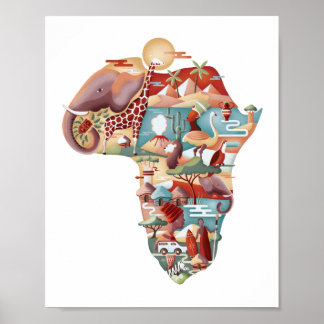 Póster Poster de collage de mapas africanos de vida silve