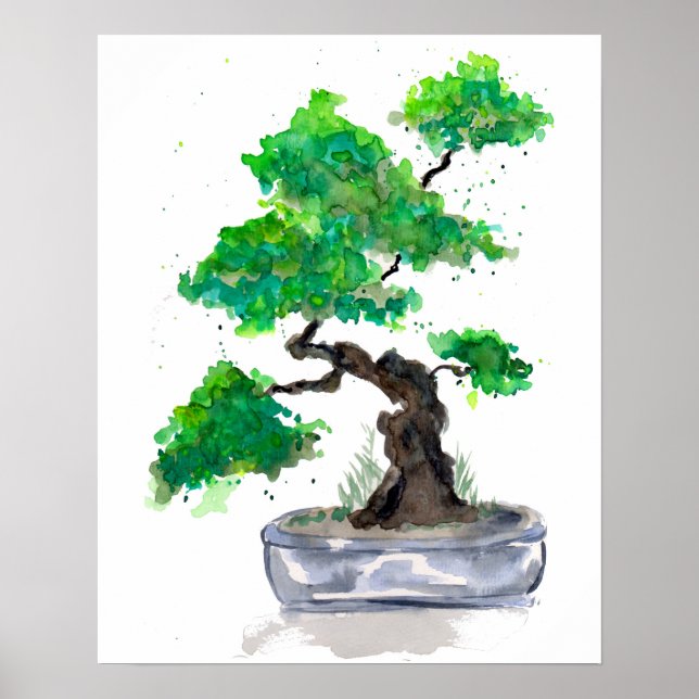 Póster Poster de color azul de Bonsai verde (Frente)