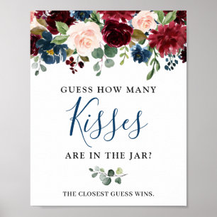 Póster Poster de color de agua floral de Rubor azul de la